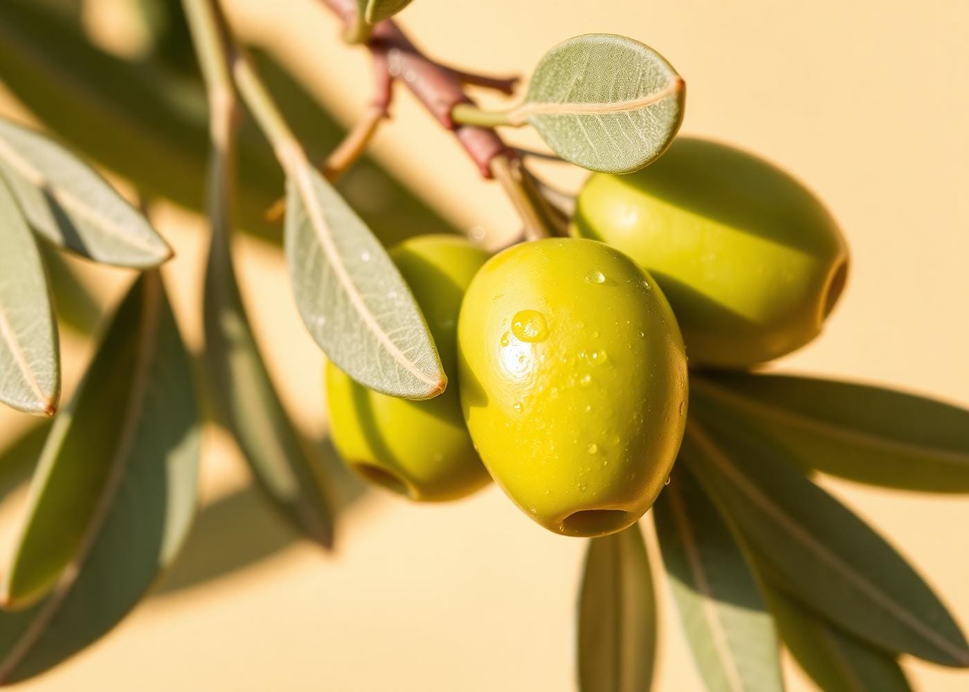 Fresh olives on olive branch